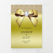 Classy Gold Jewel Gem Bow QR Code Wedding Drieluik Uitnodiging (Cover)