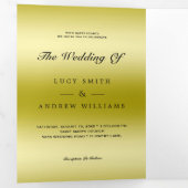 Classy Gold Jewel Gem Bow QR Code Wedding Drieluik Uitnodiging (Binnenzijde eerst)