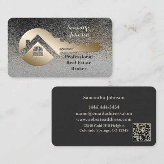 Classy Gold Key & Oxford Vastgoed QR Code Visitekaartje (Voorkant / Achterkant)