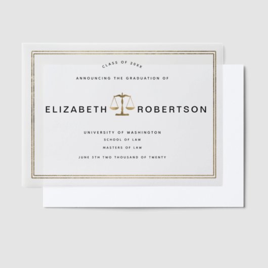 Classy Gold Law Afstuderen Vellum aangekondigd Uitnodigingen (Offset)