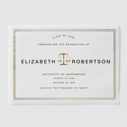 Classy Gold Law Afstuderen Vellum aangekondigd Vellum Uitnodigingen (Voorkant)