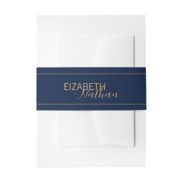 Classy Gold Line Navy Blue Wedding Passen getrouwd Uitnodigingen Wikkel