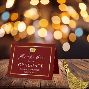 Classy Gold Minimalist Afstuderen Maroon Bedankkaart