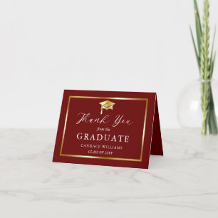 Classy Gold Minimalist Afstuderen Maroon Bedankkaart