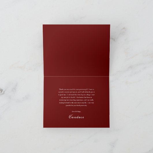 Classy Gold Minimalist Afstuderen Maroon Bedankkaart (Binnen)