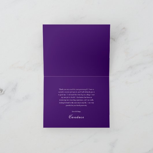 Classy Gold Minimalist Afstuderen Paars Bedankkaart (Binnen)