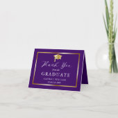 Classy Gold Minimalist Afstuderen Paars Bedankkaart (Voorkant)
