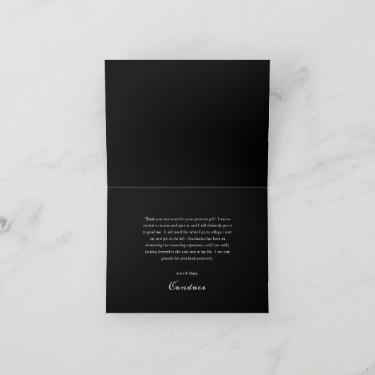 Classy Gold-minimalistisch Afstuderen zwart Bedankkaart (Binnen)