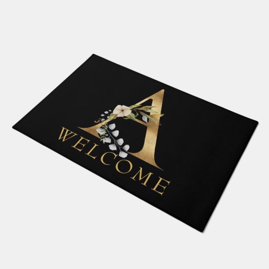 Classy Gold Monogram A met Flowers Doormat Deurmat (Schuin)