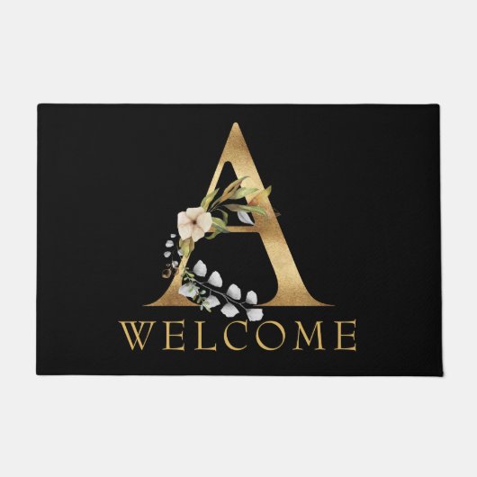 Classy Gold Monogram A met Flowers Doormat Deurmat (Voorkant)