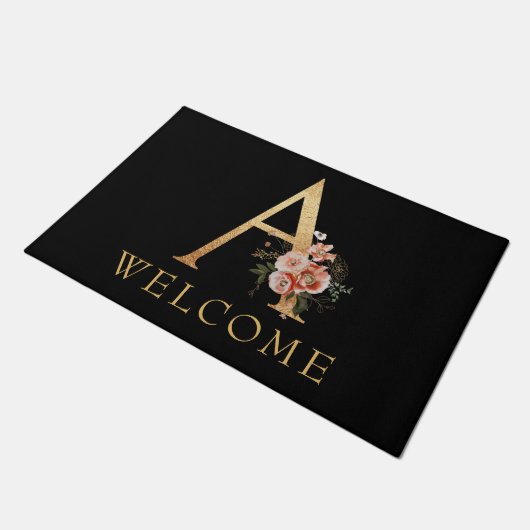 Classy Gold Monogram A met popy Flowers Doormat Deurmat (Schuin)