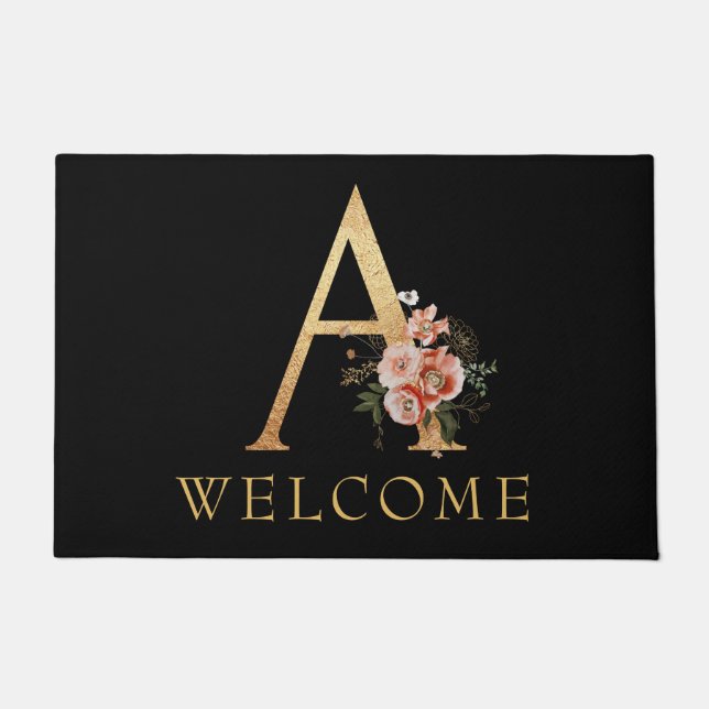 Classy Gold Monogram A met popy Flowers Doormat Deurmat (Voorkant)