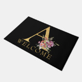 Classy Gold Monogram A met roze Florals Deurmat (Schuin)