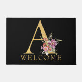Classy Gold Monogram A met roze Florals Deurmat (Voorkant)