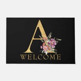 Classy Gold Monogram A met roze Florals Deurmat