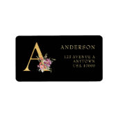 Classy Gold Monogram A met roze Florals Etiket (Voorkant)