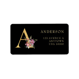 Classy Gold Monogram A met roze Florals Etiket