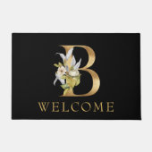 Classy Gold Monogram B met Flowers Doormat Deurmat (Voorkant)