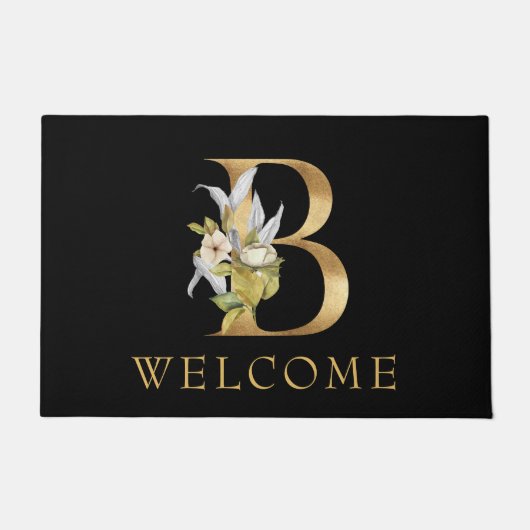 Classy Gold Monogram B met Flowers Doormat Deurmat (Voorkant)