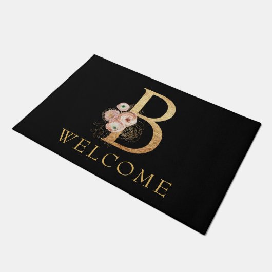 Classy Gold Monogram B met popy Flowers Doormat Deurmat (Schuin)