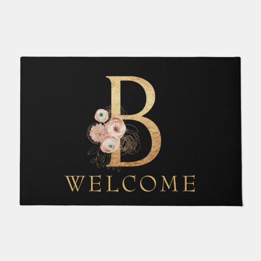 Classy Gold Monogram B met popy Flowers Doormat Deurmat (Voorkant)