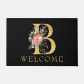 Classy Gold Monogram B met roze Florals deurmat (Voorkant)