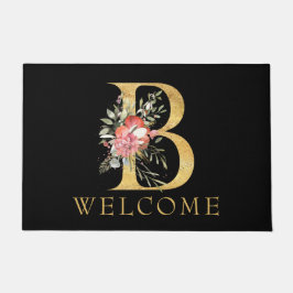 Classy Gold Monogram B met roze Florals deurmat