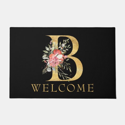 Classy Gold Monogram B met roze Florals deurmat (Voorkant)
