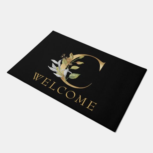 Classy Gold Monogram C met Flowers Doormat Deurmat (Schuin)