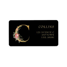 Classy Gold Monogram C met roze Florals label