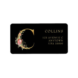 Classy Gold Monogram C met roze Florals label