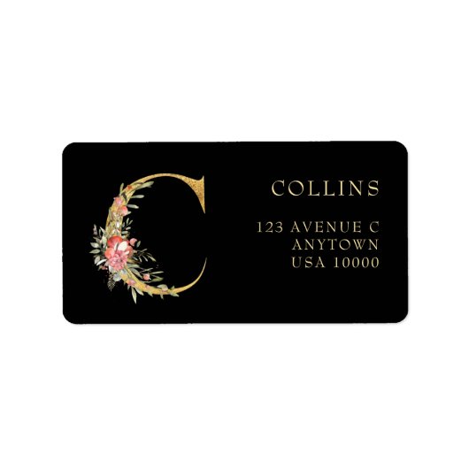 Classy Gold Monogram C met roze Florals label (Voorkant)