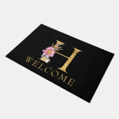 Classy Gold Monogram H met roze Florals deurmat (Schuin)