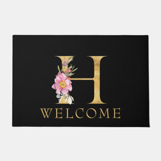 Classy Gold Monogram H met roze Florals deurmat (Voorkant)
