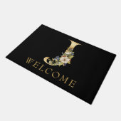 Classy Gold Monogram J met Floral Arrangement Deurmat (Schuin)