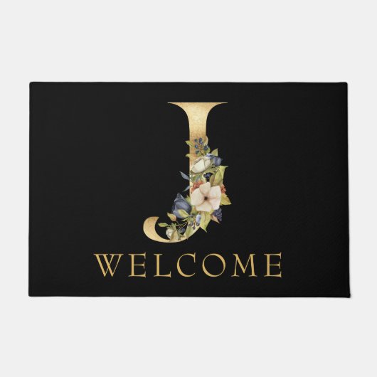 Classy Gold Monogram J met Floral Arrangement Deurmat (Voorkant)