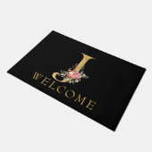 Classy Gold Monogram J met roze Florals Doormat Deurmat (Schuin)