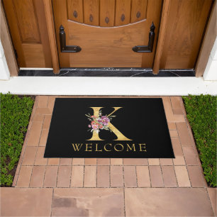 Classy Gold Monogram K met roze Florals deurmat