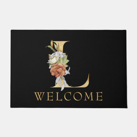 Classy Gold Monogram L met Floral Arrangement Deurmat (Voorkant)