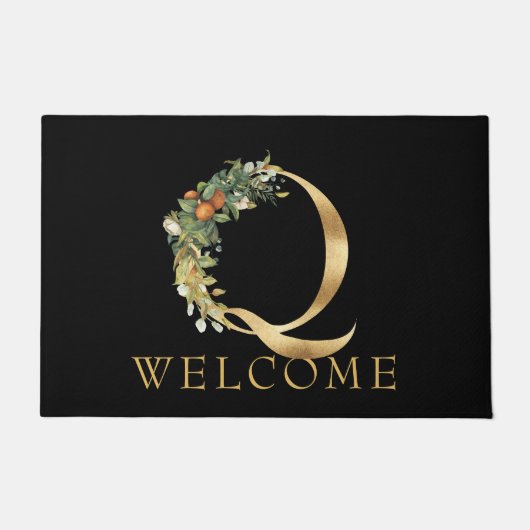 Classy Gold Monogram Q met fruit en bloemen Deurmat (Voorkant)