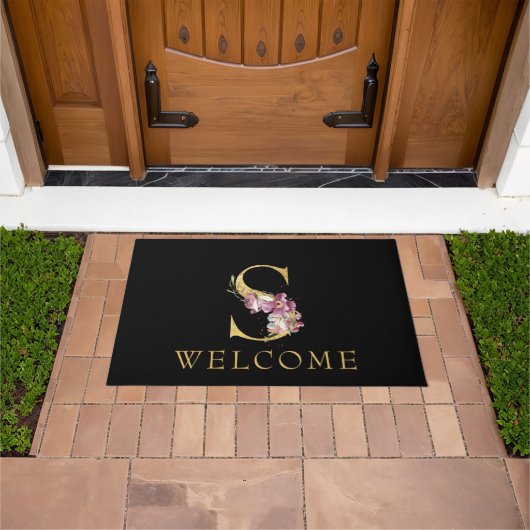 Classy Gold Monogram S met roze Florals deurmat (Buiten)