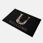 Classy Gold Monogram U met roze Florals deurmat (Schuin)