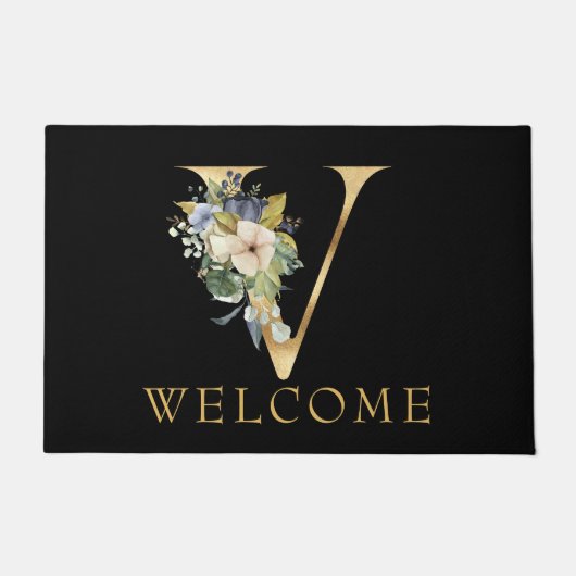 Classy Gold Monogram V met Floral Arrangement Deurmat (Voorkant)