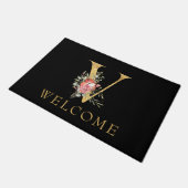 Classy Gold Monogram V met roze Florals Doormat Deurmat (Schuin)