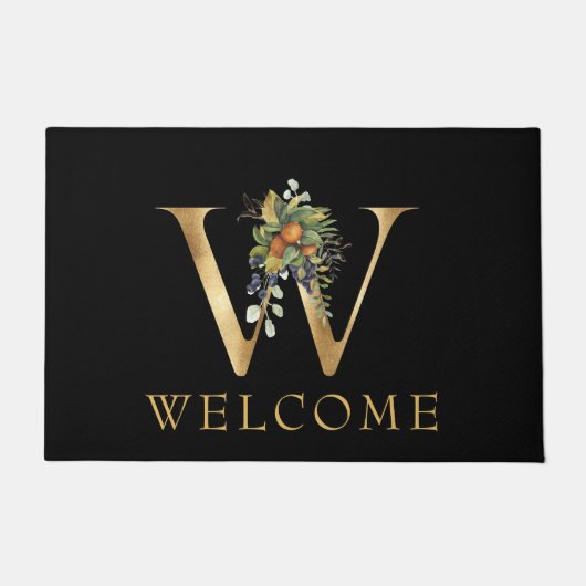 Classy Gold Monogram W met fruit en bloemen Deurmat (Voorkant)