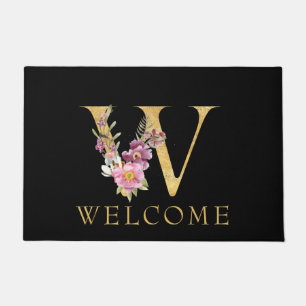 Classy Gold Monogram W met roze Florals deurmat