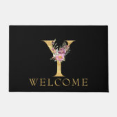 Classy Gold Monogram Y met roze Florals deurmat (Voorkant)