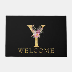 Classy Gold Monogram Y met roze Florals deurmat