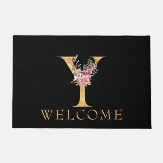 Classy Gold Monogram Y met roze Florals deurmat (Voorkant)