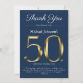 Classy Gold Navy Blue 50e verjaardag bedankje Kaart (Voorkant)